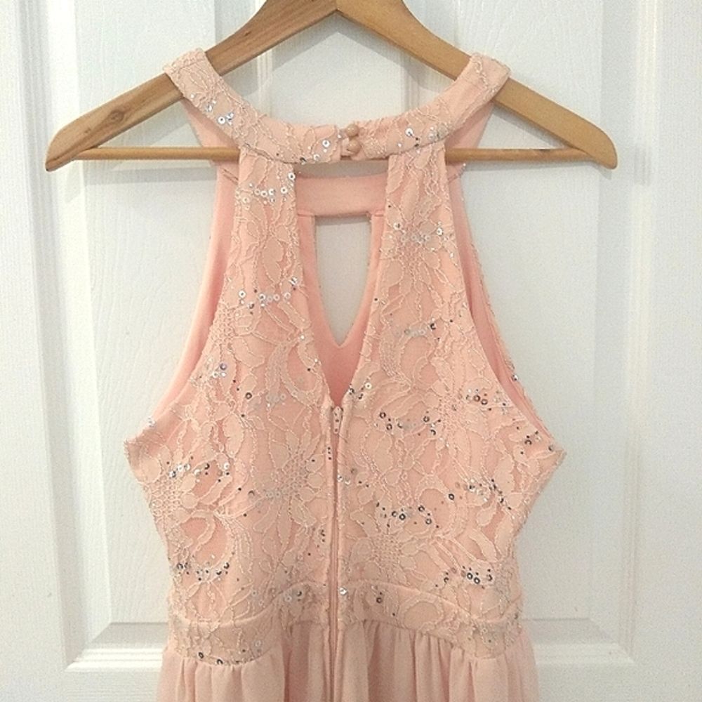 NWT Blush Pink Lace Sparkle Cutout Prom Dress Gown Size 11 - Picture 4 of 10